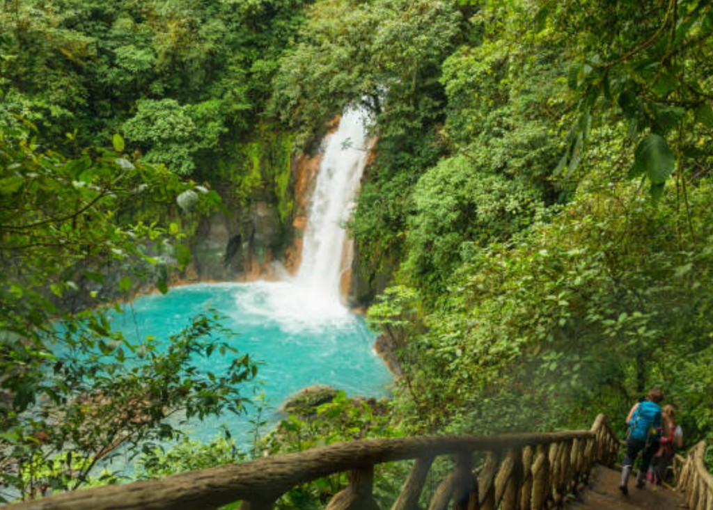 Tropical waterfall in Costa Rica rainforest near Puntarenas